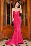 Mermaid Sweetheart Hot Pink Sequins Long Prom Dress