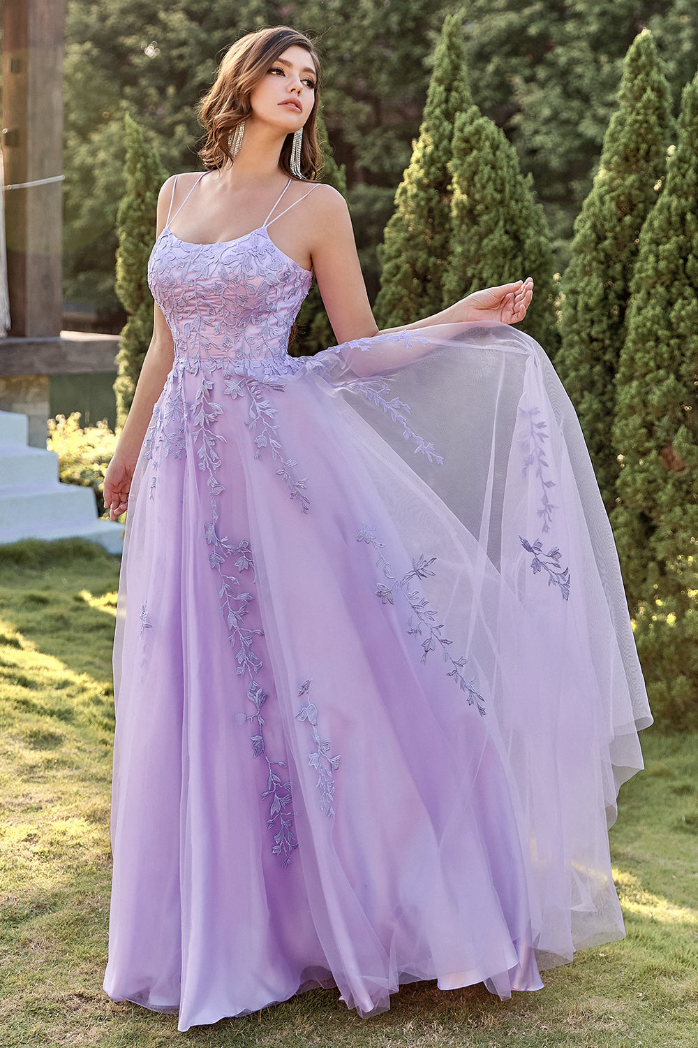 Purple Tulle A-Line Prom Dress With Appliques