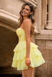 Yellow Strapless Corset A Line Beaded Cocktail Dress