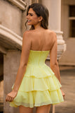 Yellow Strapless Corset A Line Beaded Cocktail Dress