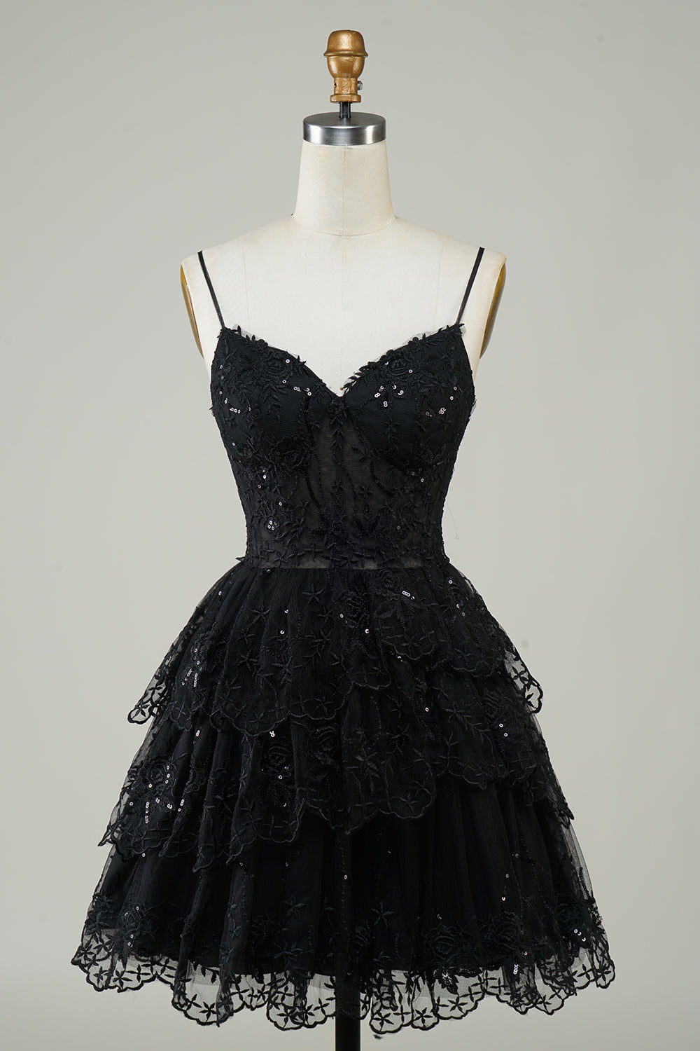Cute A Line Spaghetti Straps Dark Blue Sparkly Corset Graduation Dress