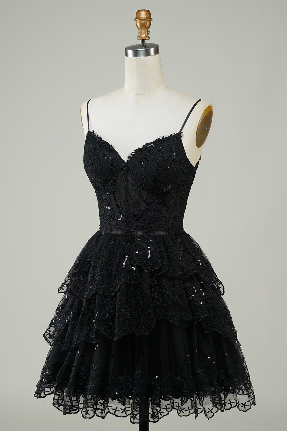 Cute A Line Spaghetti Straps Dark Blue Sparkly Corset Graduation Dress
