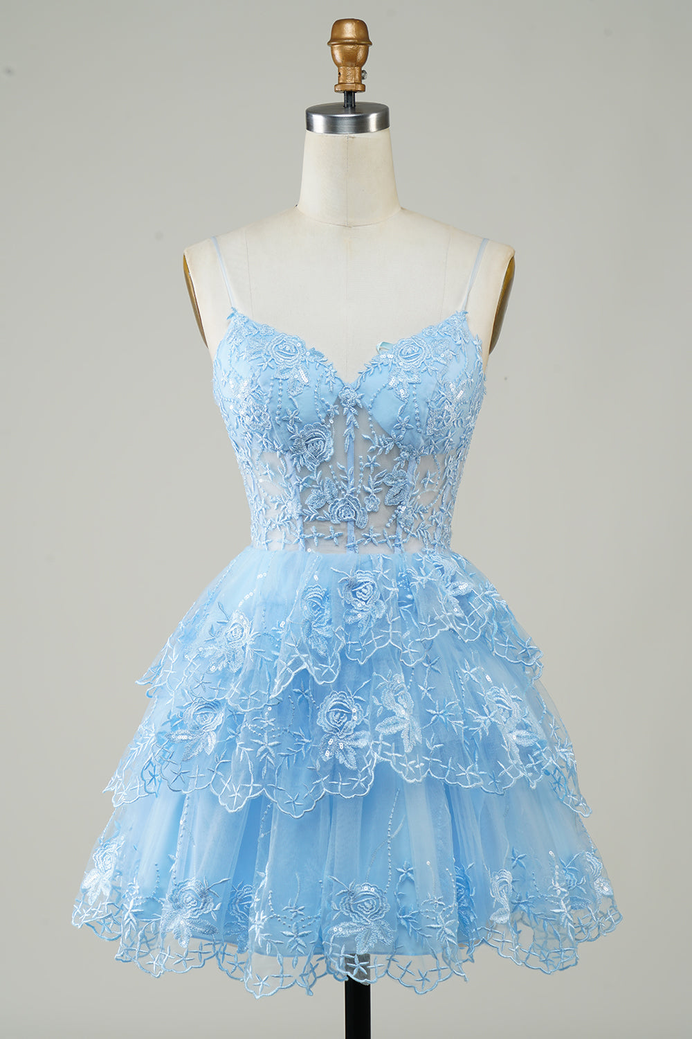 Cute A Line Spaghetti Straps Dark Blue Sparkly Corset Graduation Dress