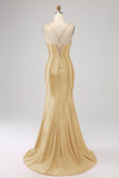 Stunning Mermaid Spaghetti Straps Royal Blue Corset Prom Dress with Split Front