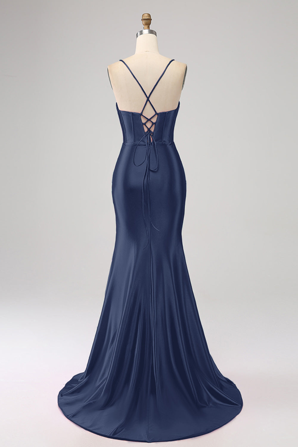 Stunning Mermaid Spaghetti Straps Fuchsia Corset Prom Dress with Split Front