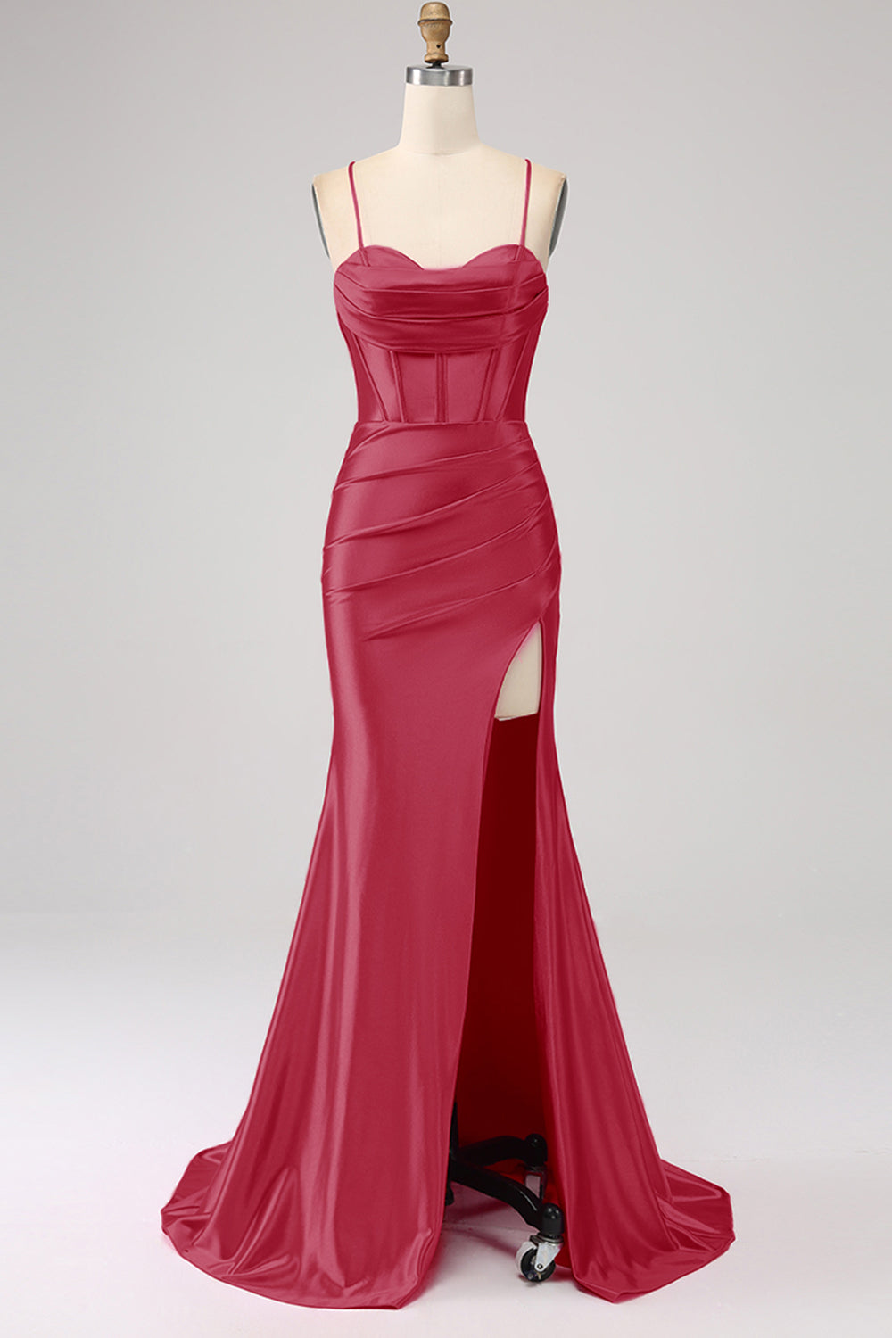Stunning Mermaid Spaghetti Straps Fuchsia Corset Prom Dress with Split Front