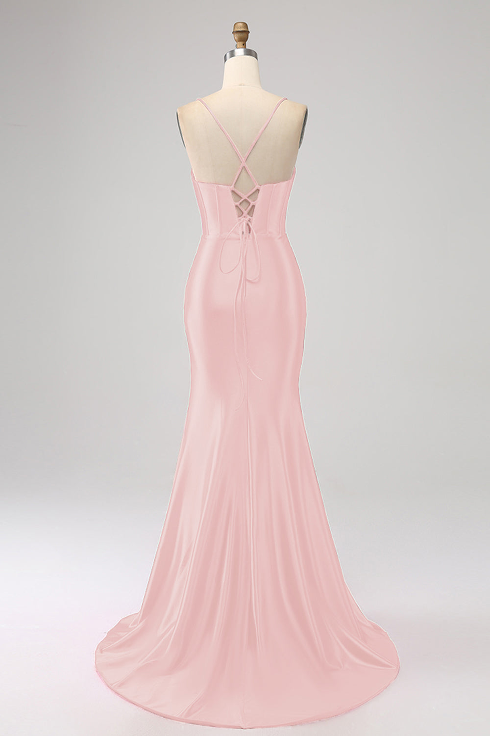 Stunning Mermaid Spaghetti Straps Fuchsia Corset Prom Dress with Split Front