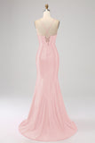 Stunning Mermaid Spaghetti Straps Fuchsia Corset Prom Dress with Split Front
