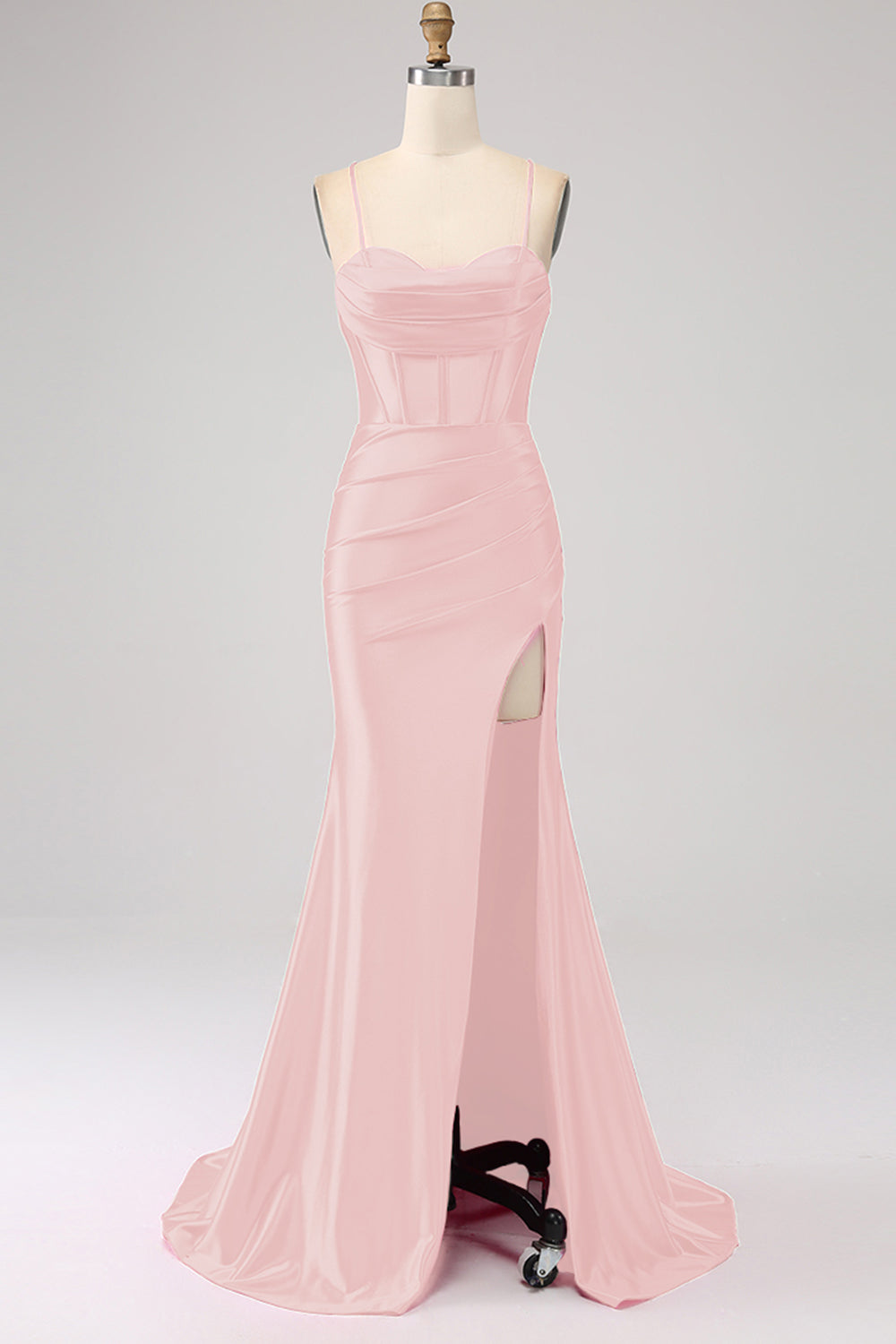 Stunning Mermaid Spaghetti Straps Fuchsia Corset Prom Dress with Split Front