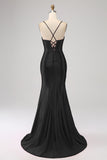 Stunning Mermaid Spaghetti Straps Fuchsia Corset Prom Dress with Split Front