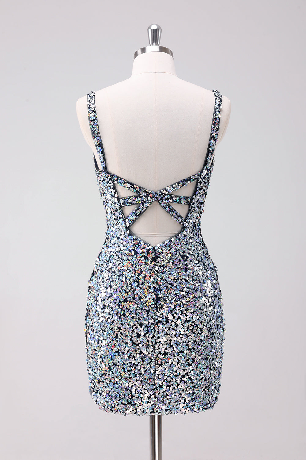 Sparkly Silver Bodycon V-Neck Short Homecoming Dress with Sequins