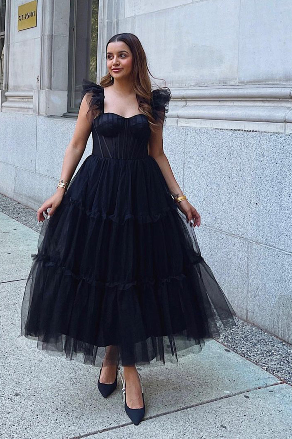 A-Line Tulle Sweetheart Black Cocktail Dress