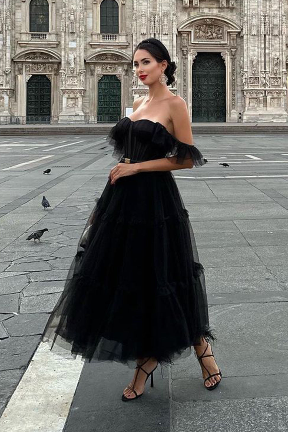 A-Line Tulle Sweetheart Black Cocktail Dress