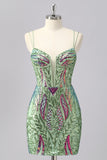 Green Corset Spaghetti Straps Homecoming Dress With Sequins