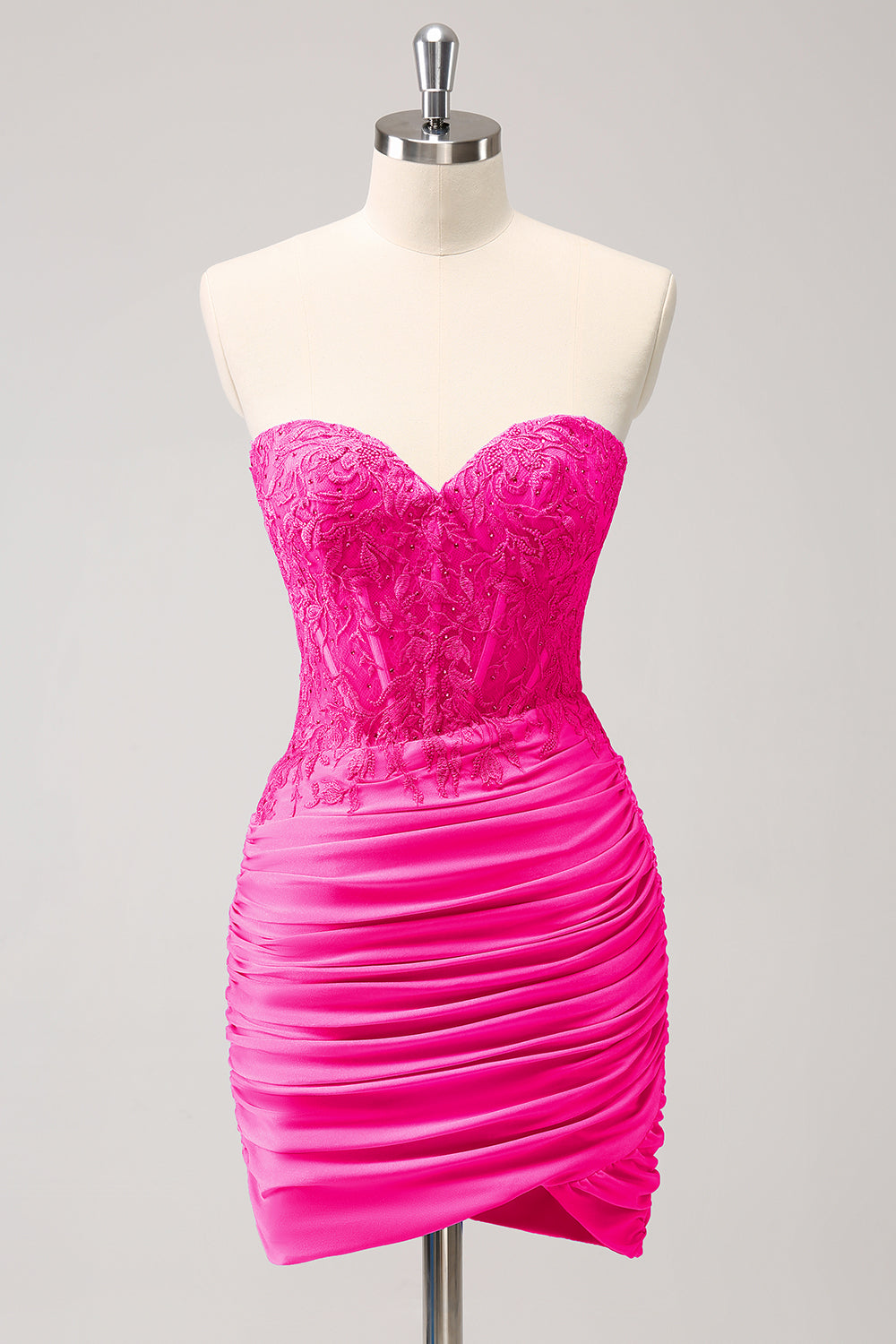 Fuchsia Sweetheart Corset Tight Cocktail Dress with Beading