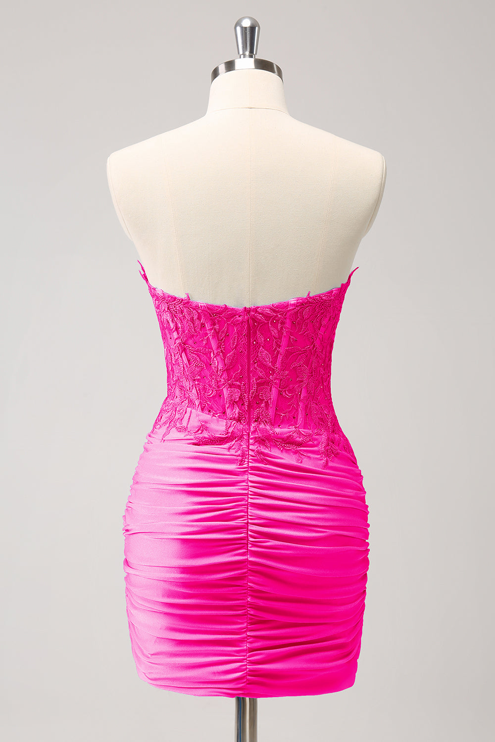 Fuchsia Sweetheart Corset Tight Cocktail Dress with Beading