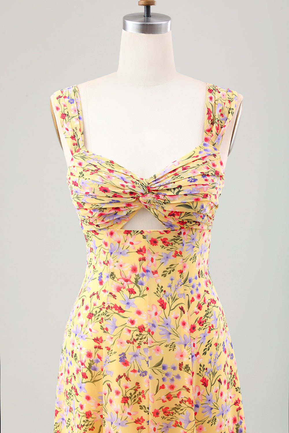 Yellow Flower A Line Corset Wedding Guest Dress