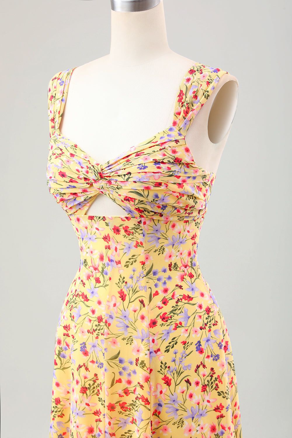 Yellow Flower A Line Corset Wedding Guest Dress