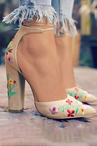 Apricot Pointed Toe Chunky High Heels