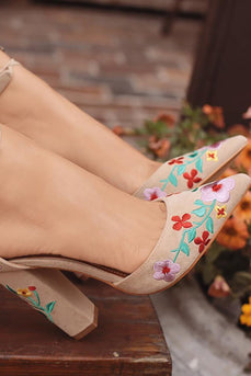 Apricot Pointed Toe Chunky High Heels