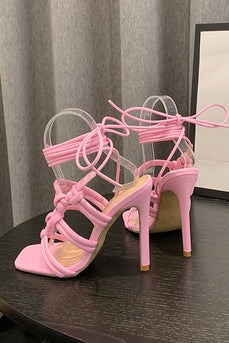 Pink Ankle-Straps Stiletto High Heels Sandals