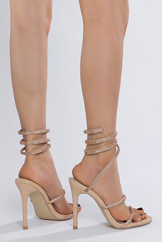 Sparkly Golden Beaded Stiletto High Heels Sandals