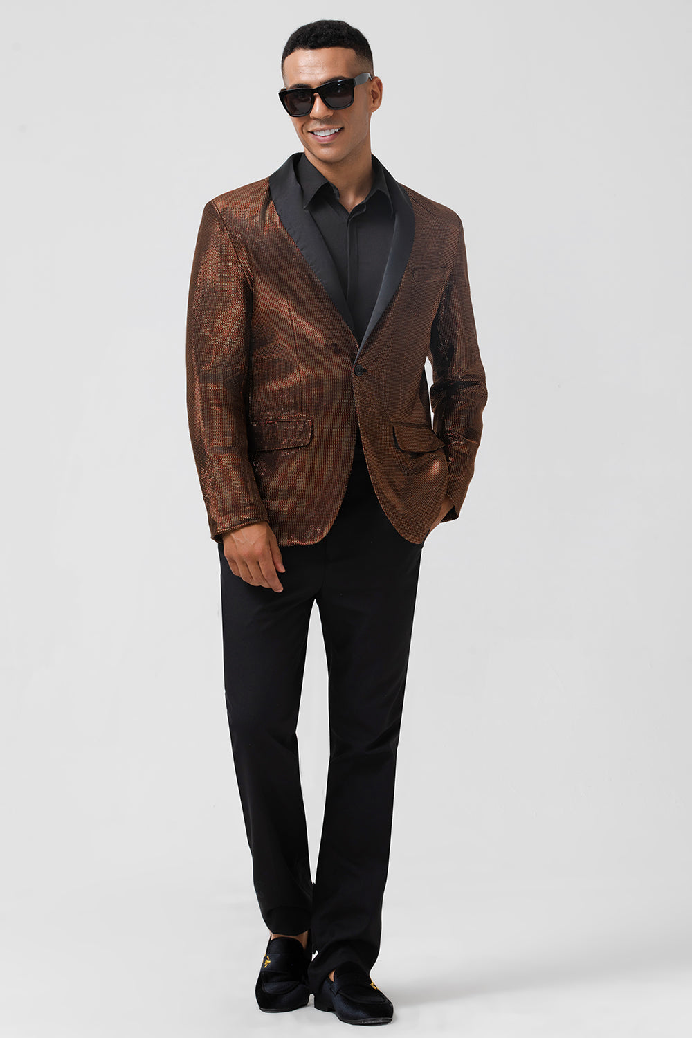 Brown Shawl Lapel One Button Men's Prom Blazer