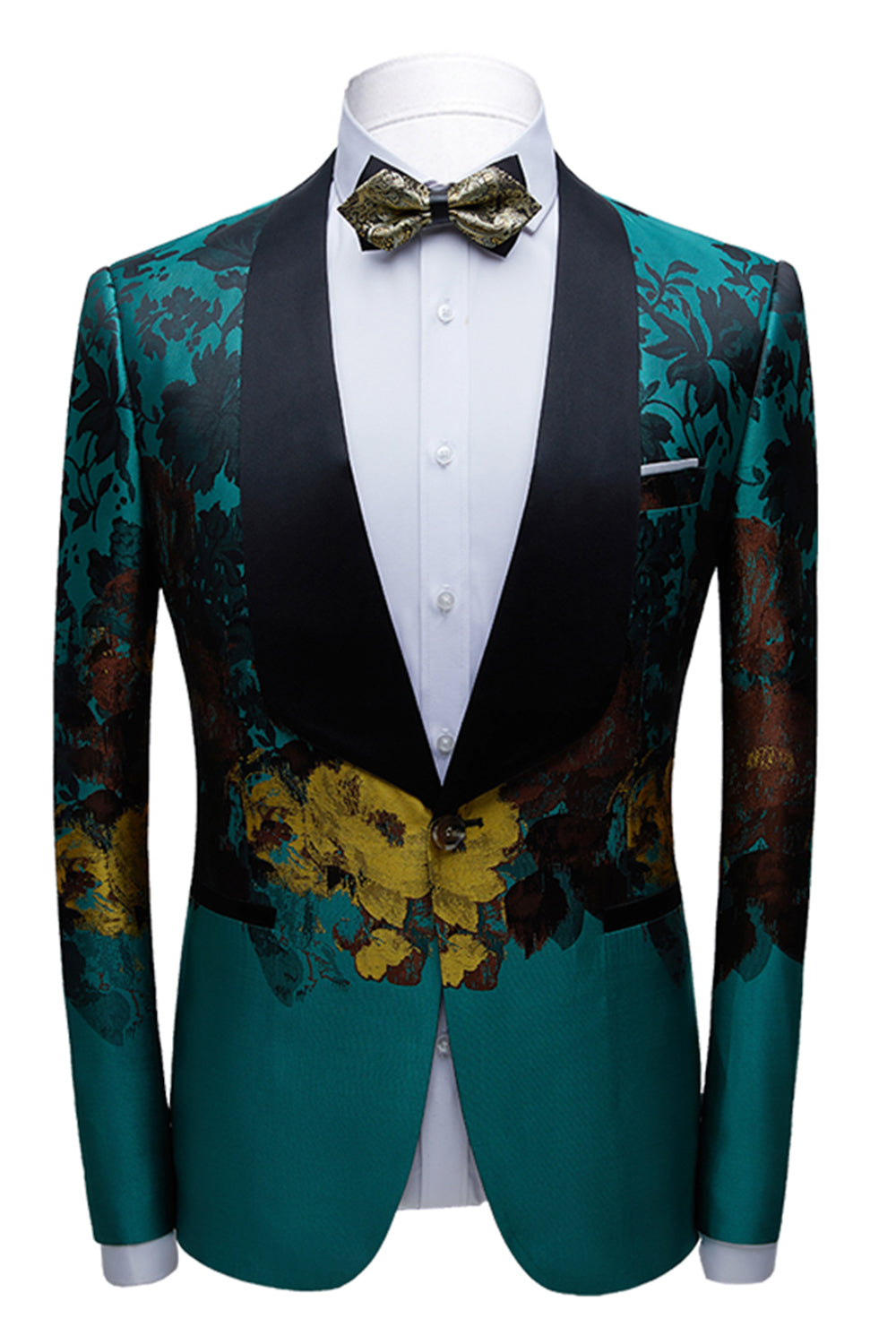 Peacock Green 2 Pieces Jacquard Shawl Lapel Men's Suits