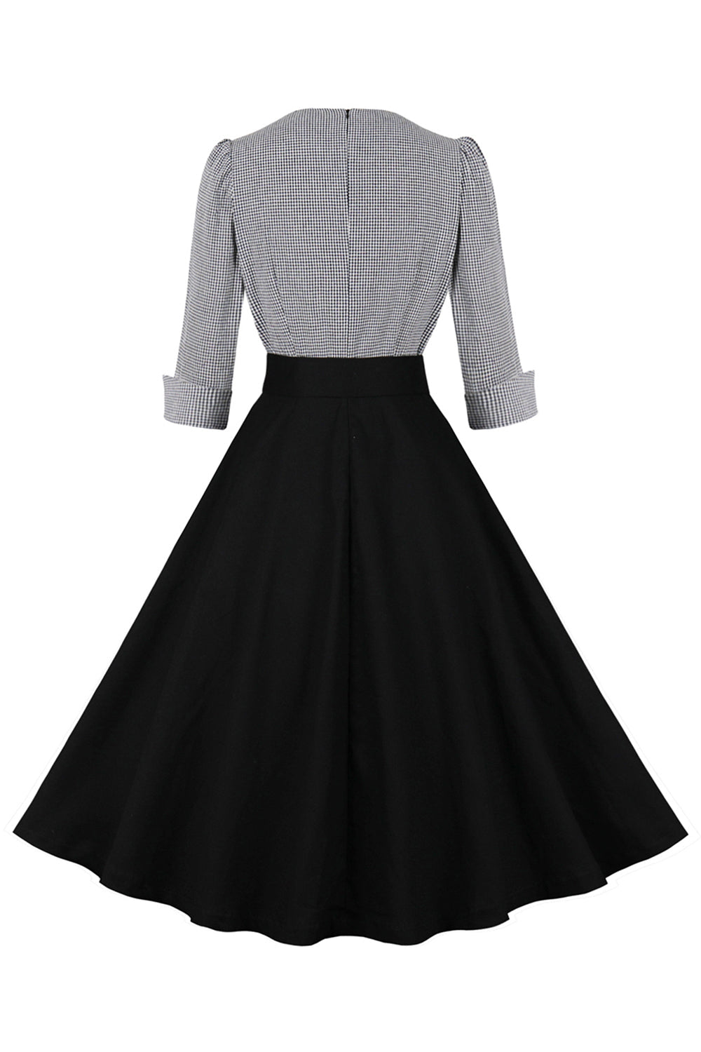 Black Lapel Neck Plaid Vintage 1950s Dress