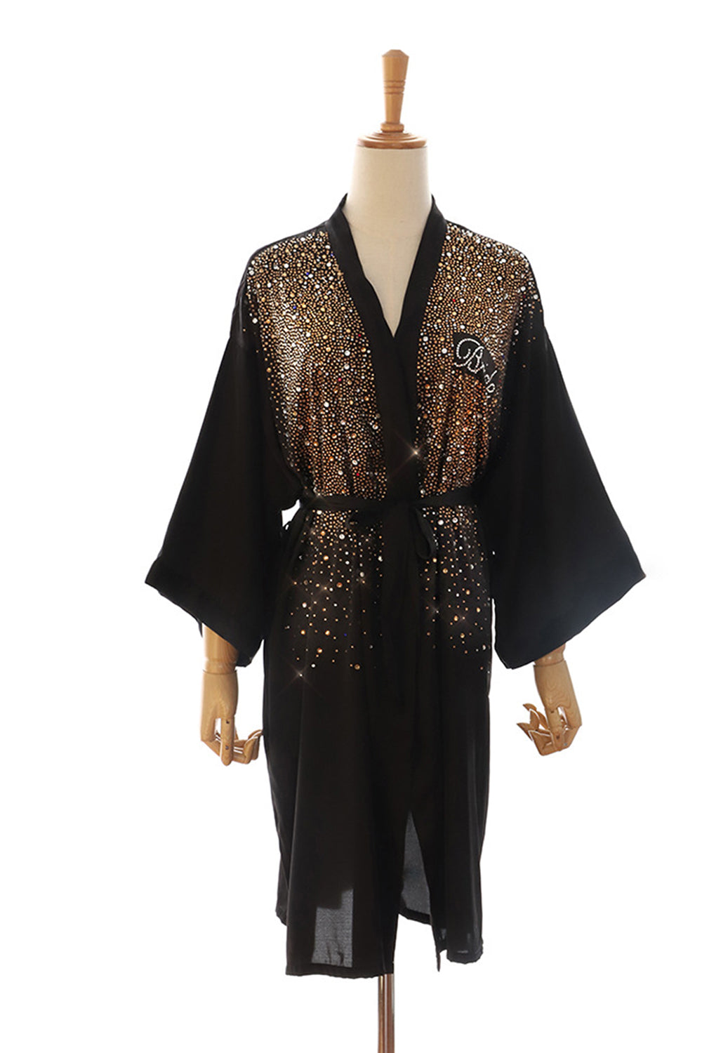 Black Shiny Bride Bridesmaid Robe with Rhinestones