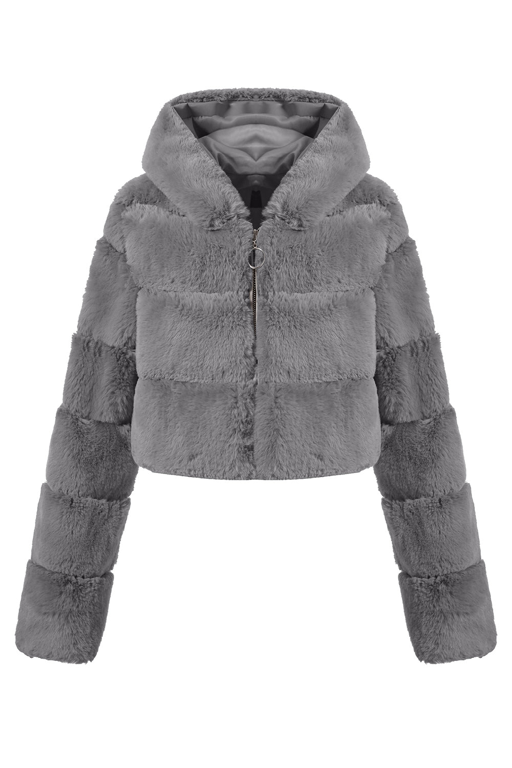 Black Fluffy Faux Fur Zip Up Short Coat