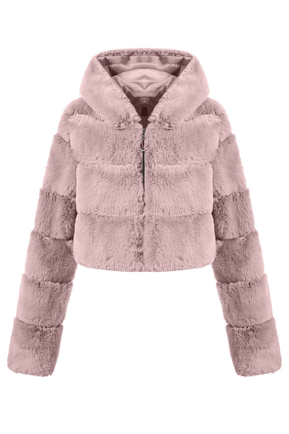 Black Fluffy Faux Fur Zip Up Short Coat