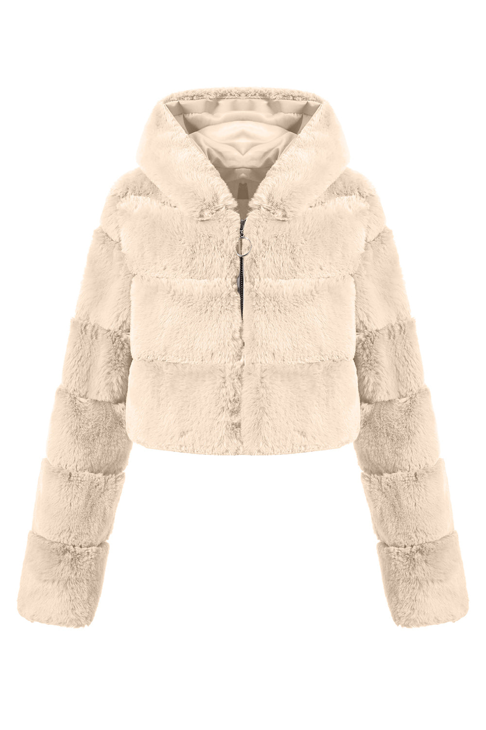 Black Fluffy Faux Fur Zip Up Short Coat