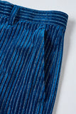 2-Piece Ink Blue Velvet Striped Women Prom Suits