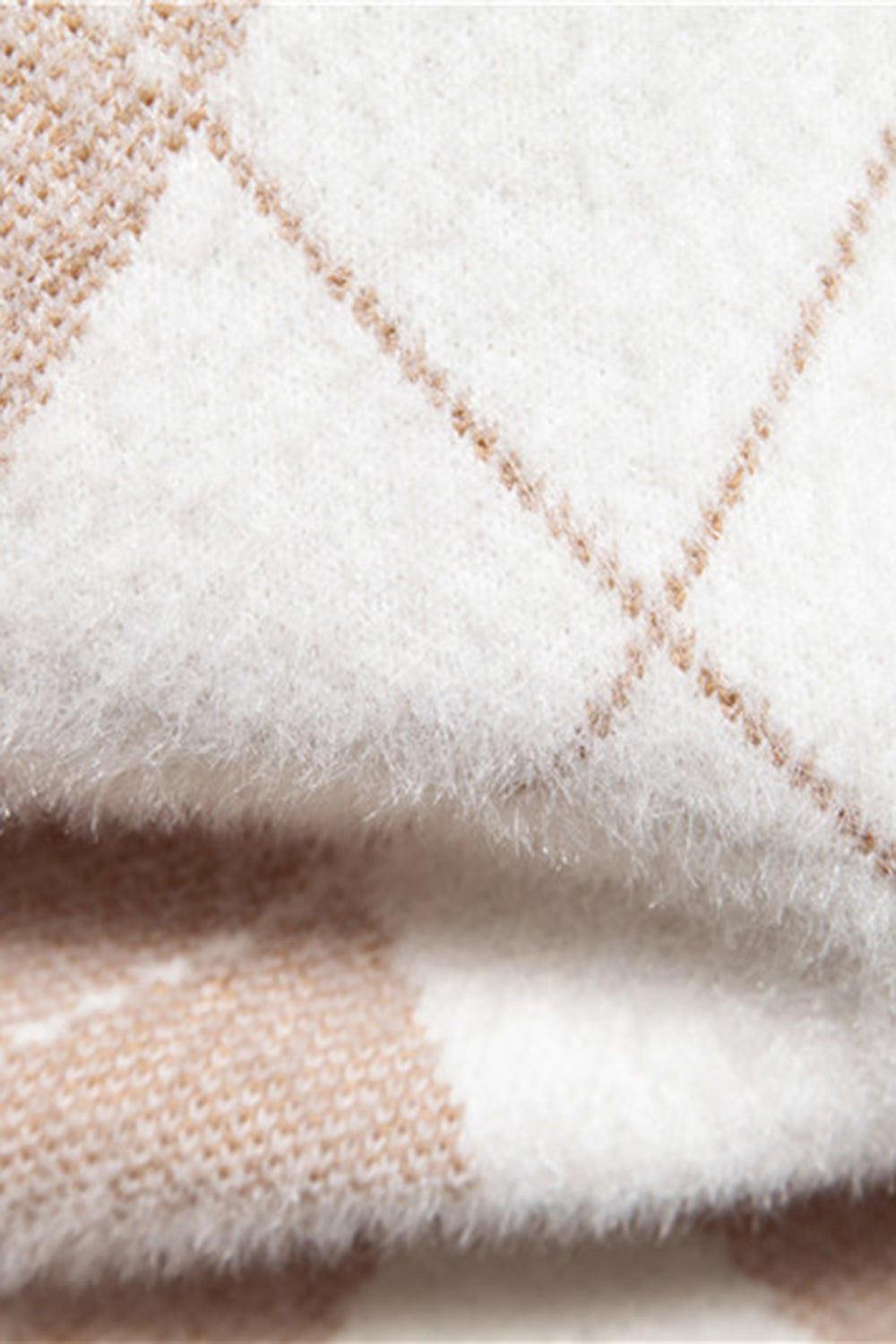 Light Khaki Men's Round Neck Knit Printed Sweater