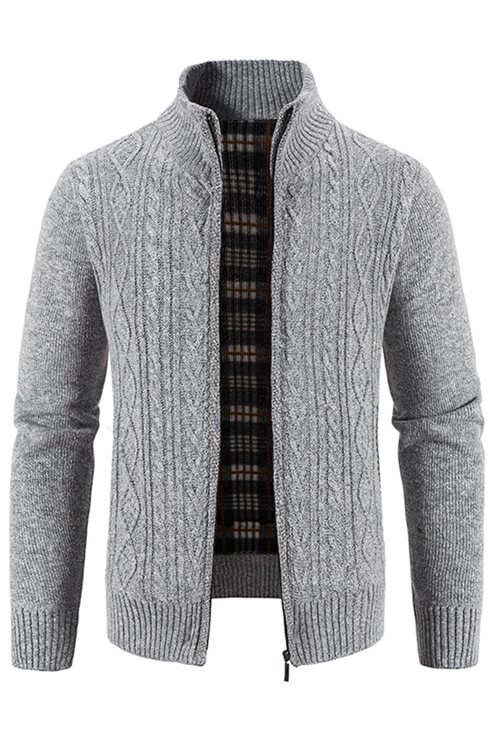 Men's Burgundy Stand Collar Thickened Cardigan Sweater