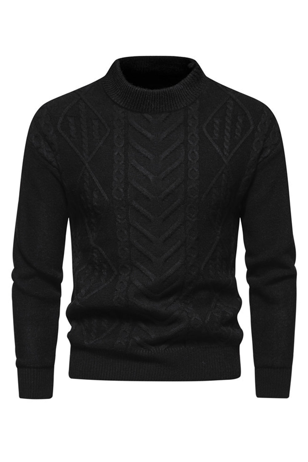 White Jacquard Round Neck Men's Knit Sweater