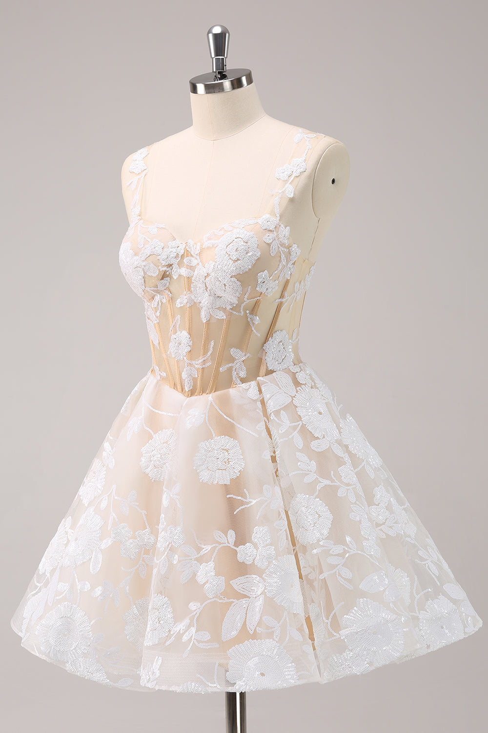 Sparkly Light Blue A Line Spaghetti Straps Corset Short Prom Dress