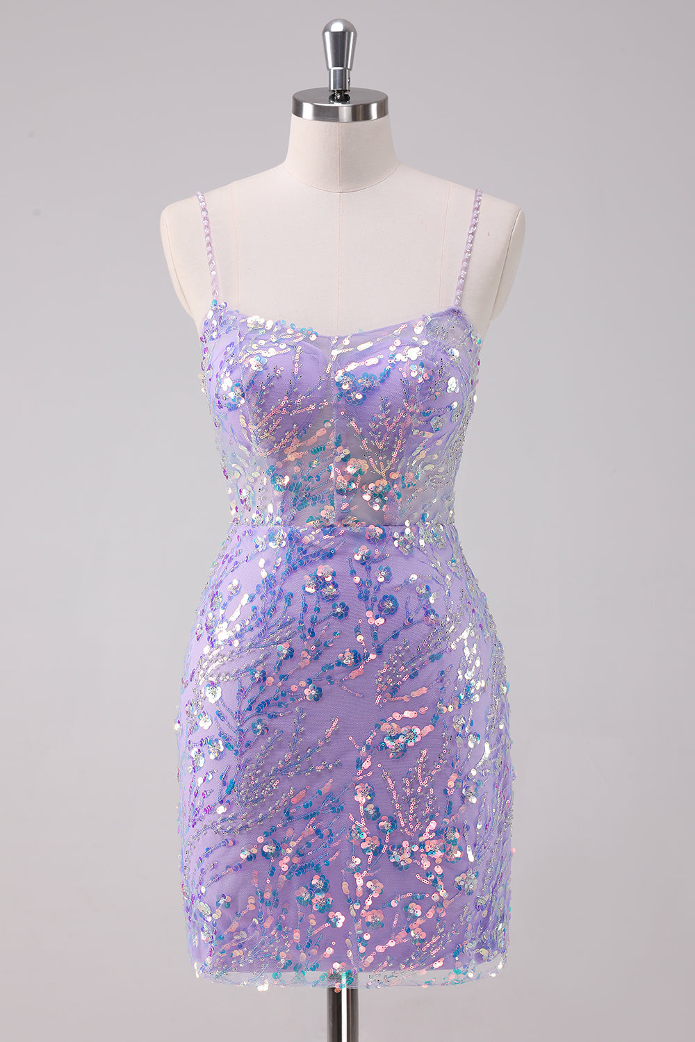 Lilac Sparkly Bodycon Sequins Short Prom Dress