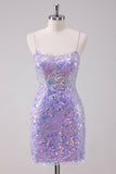 Lilac Sparkly Bodycon Sequins Short Prom Dress