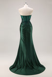 Mermaid Burgundy Strapless Sequin Long Prom Dress with Beading