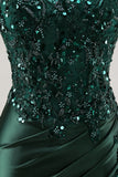 Mermaid Burgundy Strapless Sequin Long Prom Dress with Beading