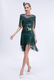 Grey Sequined Short 1920s Flapper Dress with Fringes