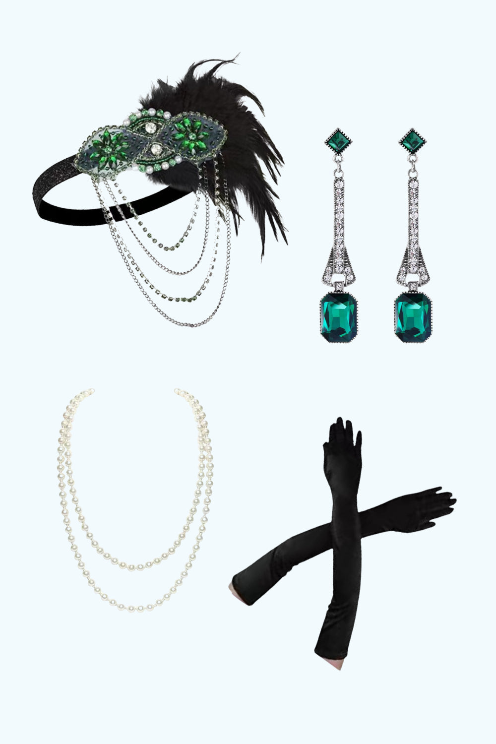 Green 1920s Party Accessories Four Pieces Sets