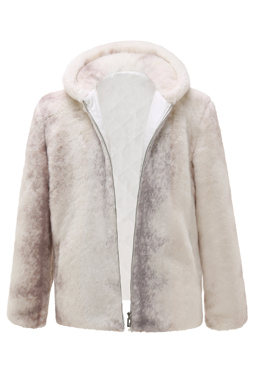 Men's Ivory Faux Fur Zip-Up Hoodie Coat