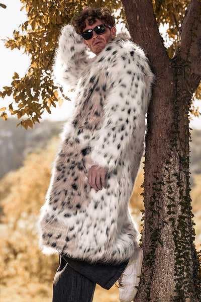 THETOE white far coat Sサイズ Zapaka Men's Coat Long Sleeve Faux Fur Mid-length Printed Leopard