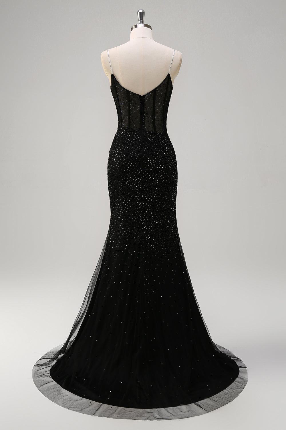 Orange Spaghetti Straps Beaded Corset Mermaid Prom Dress