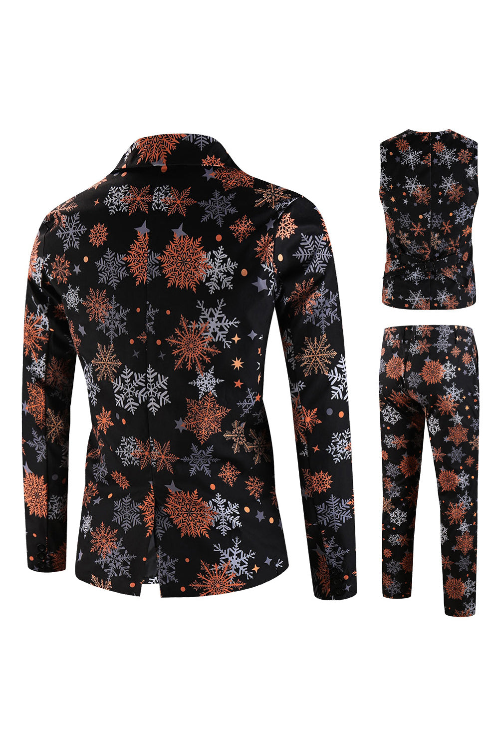 Black Snowflake Printed 3 Pieces Men's Christmas Suit