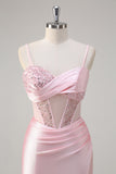 Sparkly Mermaid Pink Long Sequin Prom Dress with Slit