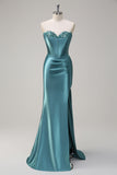 Sparkly Lilac Mermaid Sequin Strapless Corset Satin Prom Dress with Slit